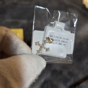 Sterling Silver Cross Pendant with Moissanite Diamonds